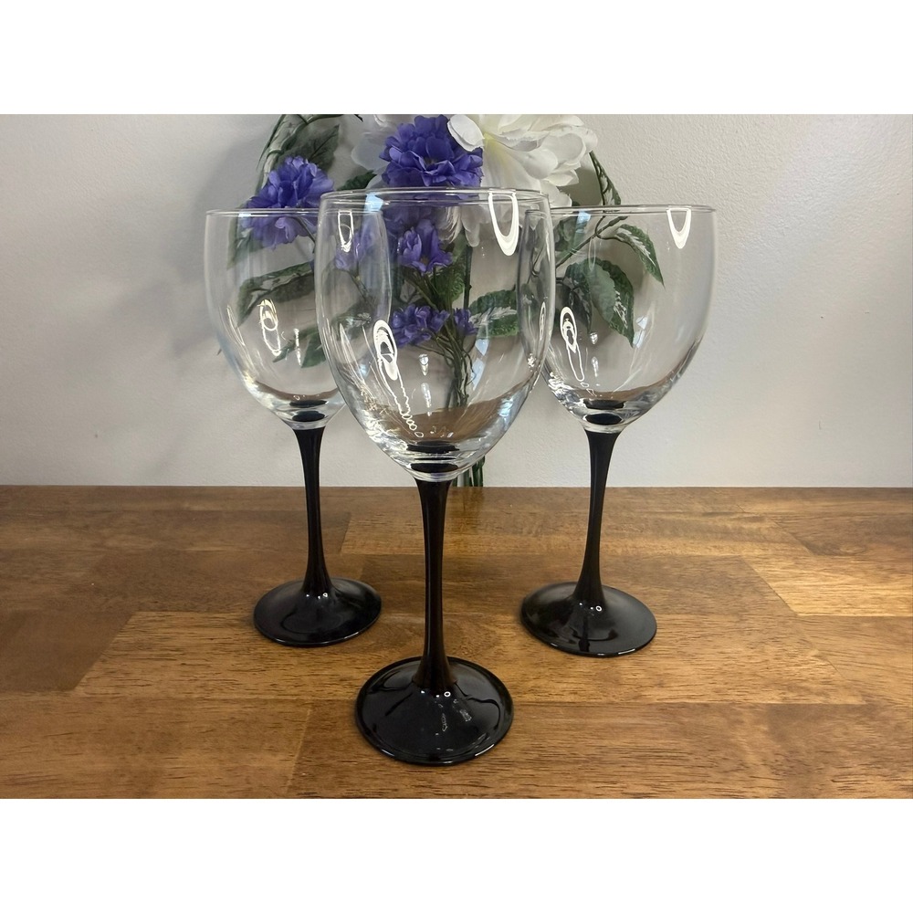 Luminarc France Black Stem Wine Glasses Set Clear Bowl Vintage French Barware